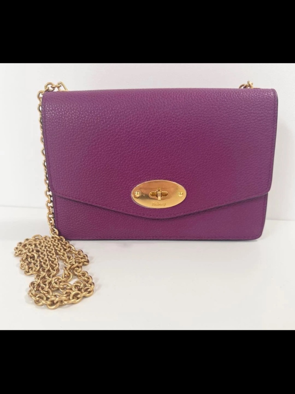 Mulberry Purple Leather Crossbody with Gold Chain and Turnlock